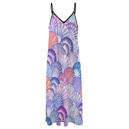 Ankle-length Slip Dress with colorful seashell pattern