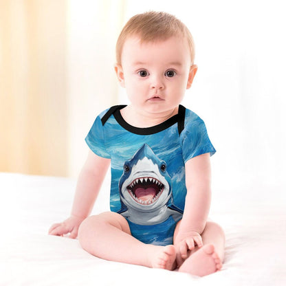 Short Sleeve Baby Romper With Friendly Shark Print