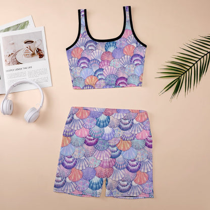 Ribbed Yoga Sets with cool seashell pattern print