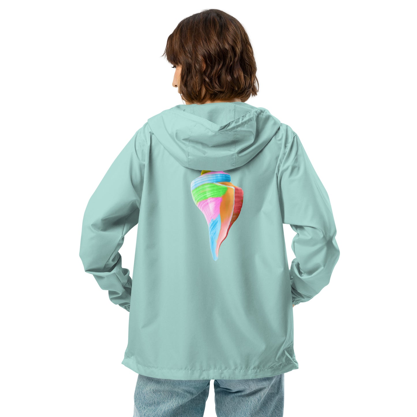 Unisex lightweight zip up windbreaker | Seashell Print