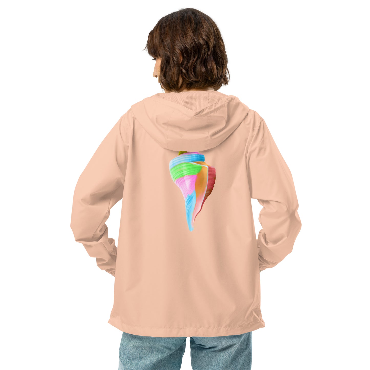 Unisex lightweight zip up windbreaker | Seashell Print