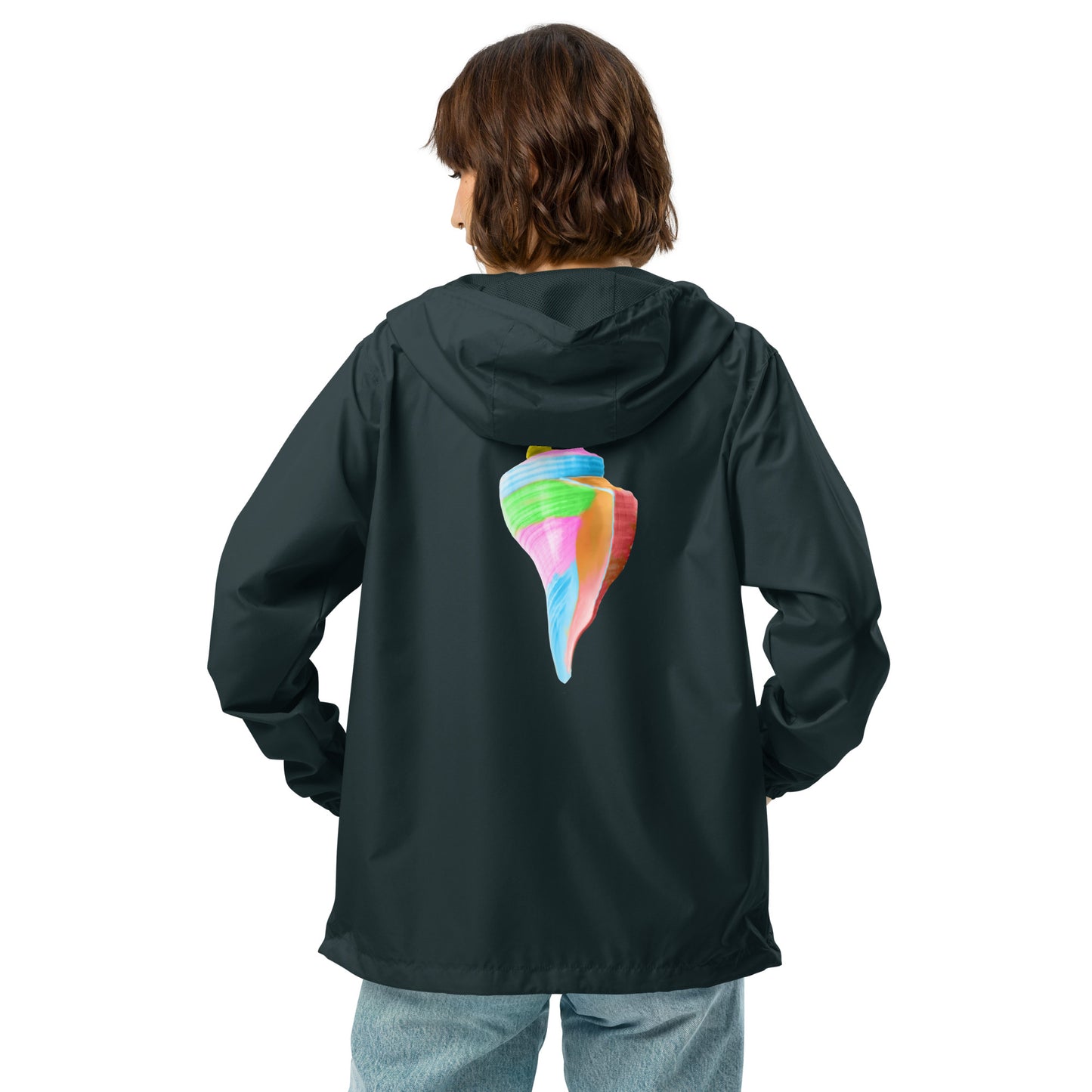 Unisex lightweight zip up windbreaker | Seashell Print