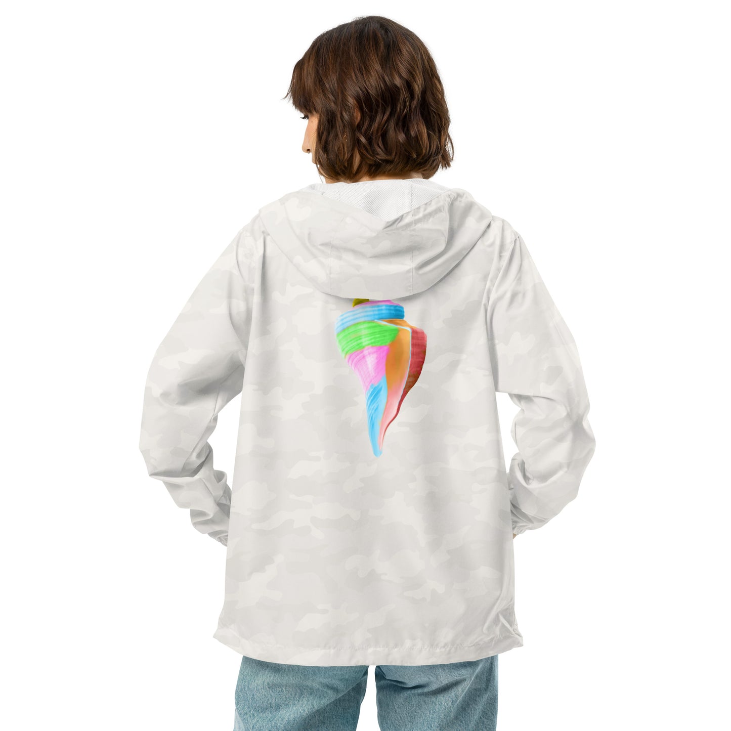 Unisex lightweight zip up windbreaker | Seashell Print